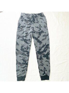 Under Armour Boys Camo Joggers ColdGear Loose Fit Gray/Black YLG Cotton Blend